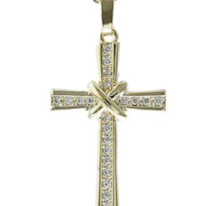 14K Yellow Gold Plated CZ Infinity Cross Pendant Necklace w/Chain Elegant